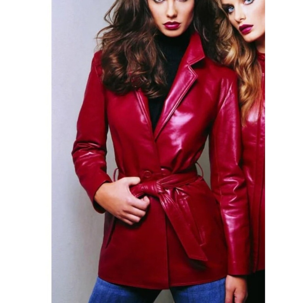West Coast Leather Size 6 Ruby Red Go Anywhere Leather Jacket One Button no Belt